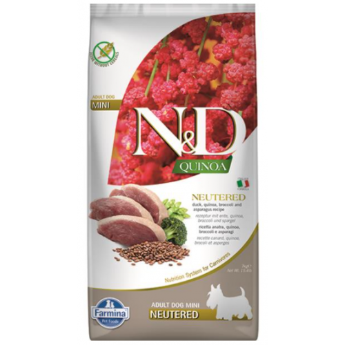 Farmina N&D Dog QUINOA (GF) Adult Mini, neutered, Duck, broccoli & asparagus 7kg