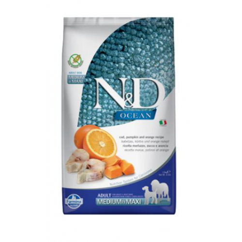 Farmina N&D Dog OCEAN PUMPKIN (GF) Adult Medium & Maxi, Codfish & orange 2,5kg Farmina N&D Dog OCEAN PUMPKIN (GF) Adult Medium & Maxi, Codfish & orange 2,5kg