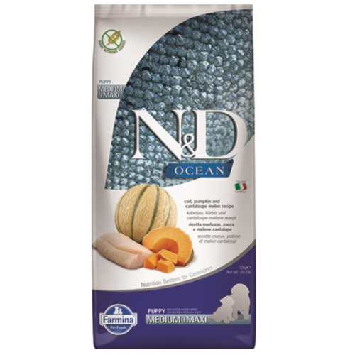 Farmina N&D Dog OCEAN PUMPKIN (GF) Puppy Medium & Maxi, Cod & cantaloupe melon 12kg Farmina N&D Dog OCEAN PUMPKIN (GF) Puppy Medium & Maxi, Cod & cantaloupe melon 12kg