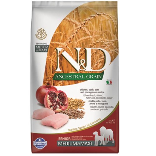 Farmina N&D Dog AG Senior Medium & Maxi, Chicken, spelt, oats & pomegranate 2,5kg Farmina N&D Dog AG Senior Medium & Maxi, Chicken, spelt, oats & pomegranate 2,5kg