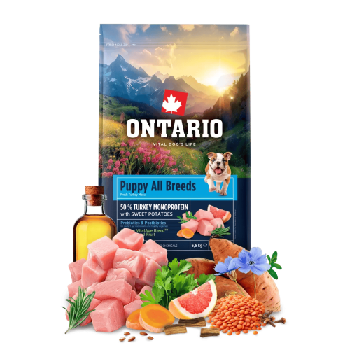 Ontario Puppy & Junior All Breeds Monoprotein Turkey & Sweet Potatoes 6,5kg