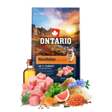Ontario Mini & Medium Weight Control Turkey & Brown Rice 6,5kg