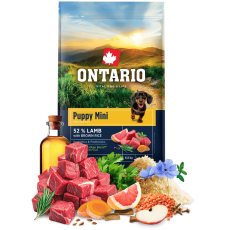 Ontario granuly Puppy Mini jahňa a hnedá ryža 6,5 kg