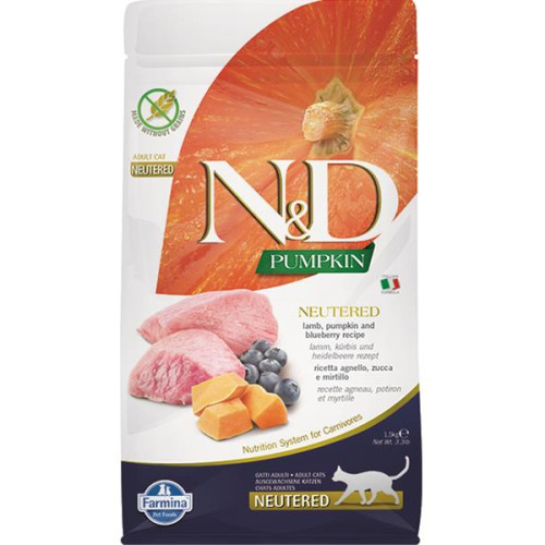 Farmina N&D cat PUMPKIN (GF) adult, neutered, lamb & blueberry 1,5 kg Farmina N&D cat PUMPKIN (GF) adult, neutered, lamb & blueberry 1,5 kg
