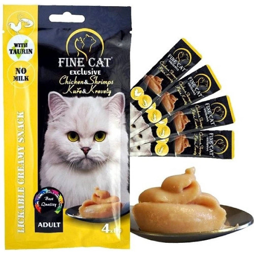 Fine Cat Exclusive krémová desiata pre mačky kura & krevety 4× 15 g