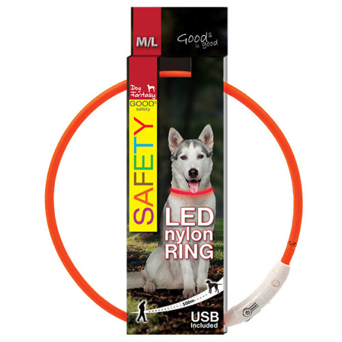 Dog Fantasy obojok LED nylon oranžový 65 cm