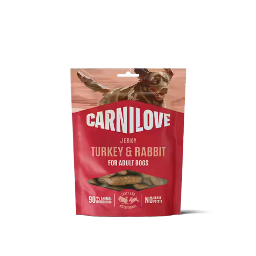Pamlsok CARNILOVE Jerky pre dospelých psov morka a králik 100 g 