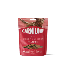 Pamlsok CARNILOVE pre dospelých psov morka a zverina jerky 100 g 