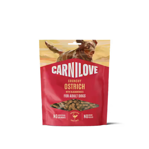 Pamlsok CARNILOVE Crunchy pre dospelých psov pštros s ostružinami 200 g 
